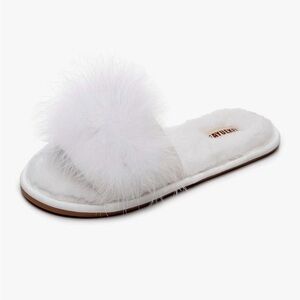 White Fuzzy Slide Slippers- Perfect for Bride